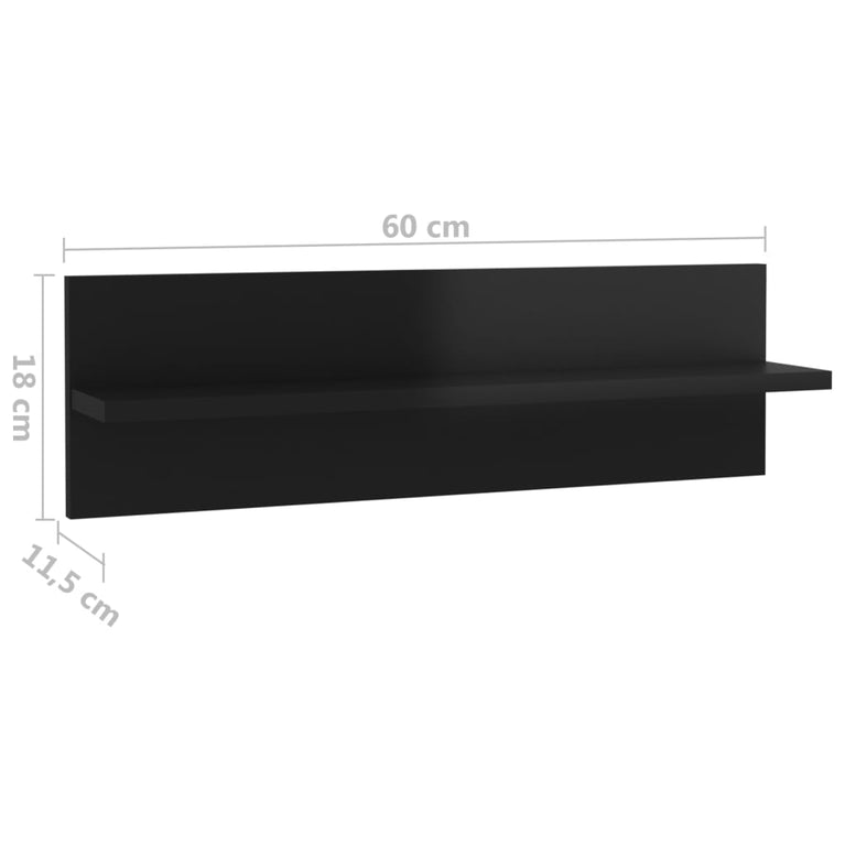 Wandschappen 4 st 60x11,5x18 cm spaanplaat hoogglans zwart MeubelReus