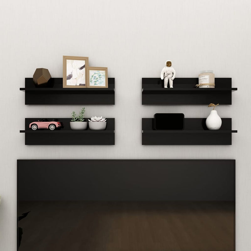 Wandschappen 4 st 60x11,5x18 cm spaanplaat hoogglans zwart MeubelReus