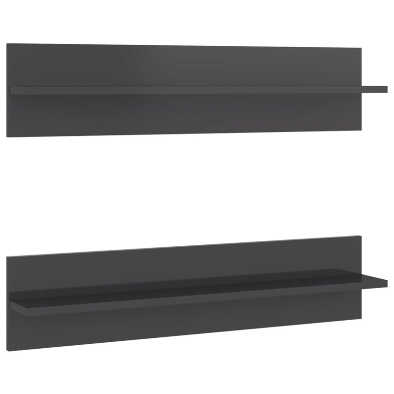 Wandschappen 2 st 80x11,5x18 cm spaanplaat hoogglans grijs MeubelReus