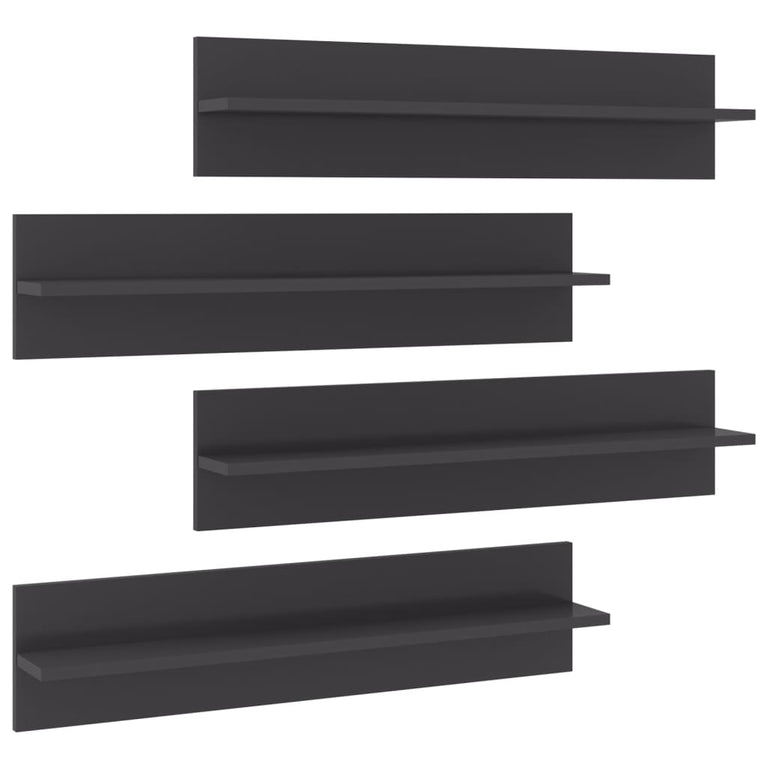 Wandschappen 4 st 80x11,5x18 cm spaanplaat hoogglans grijs MeubelReus