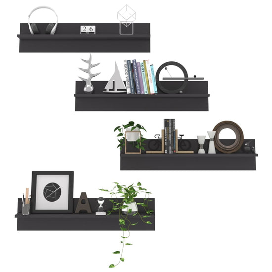 Wandschappen 4 st 80x11,5x18 cm spaanplaat hoogglans grijs MeubelReus
