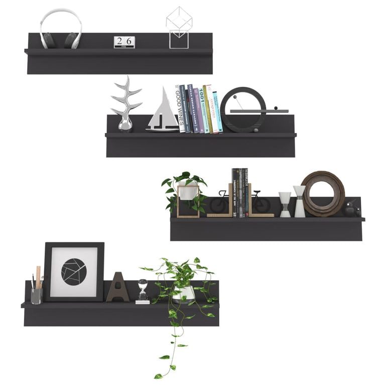 Wandschappen 4 st 80x11,5x18 cm spaanplaat hoogglans grijs MeubelReus