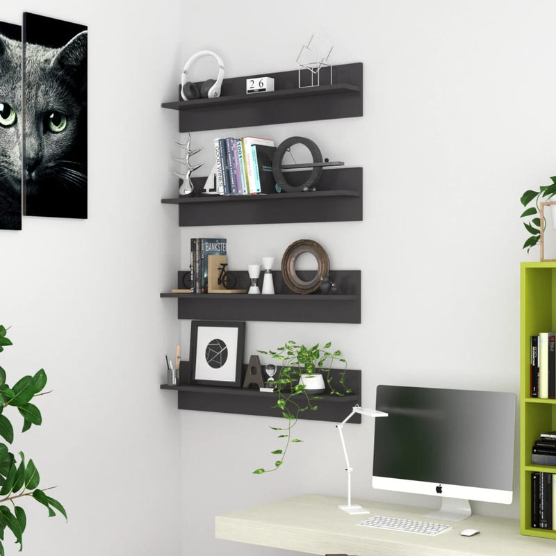 Wandschappen 4 st 80x11,5x18 cm spaanplaat hoogglans grijs MeubelReus