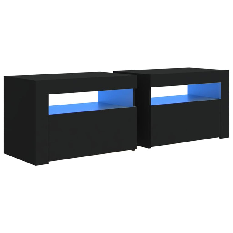 Nachtkastjes 2 st met LED-verlichting 60x35x40 cm zwart MeubelReus