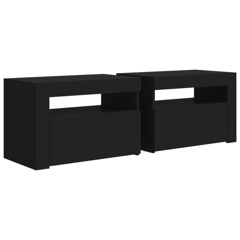 Nachtkastjes 2 st met LED-verlichting 60x35x40 cm zwart MeubelReus
