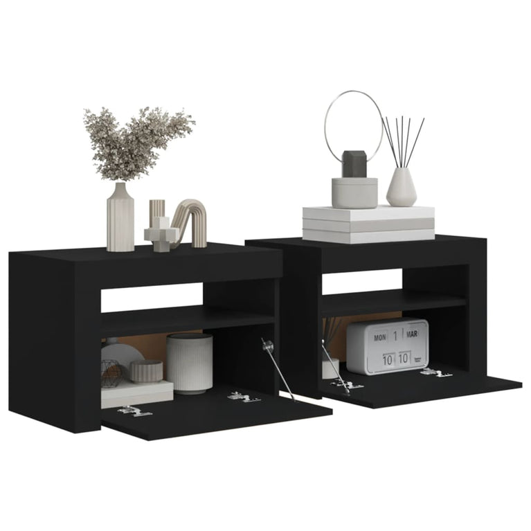 Nachtkastjes 2 st met LED-verlichting 60x35x40 cm zwart MeubelReus