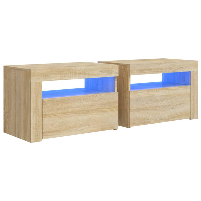 Nachtkastjes 2 st met LED-verlichting 60x35x40 cm sonoma eiken MeubelReus