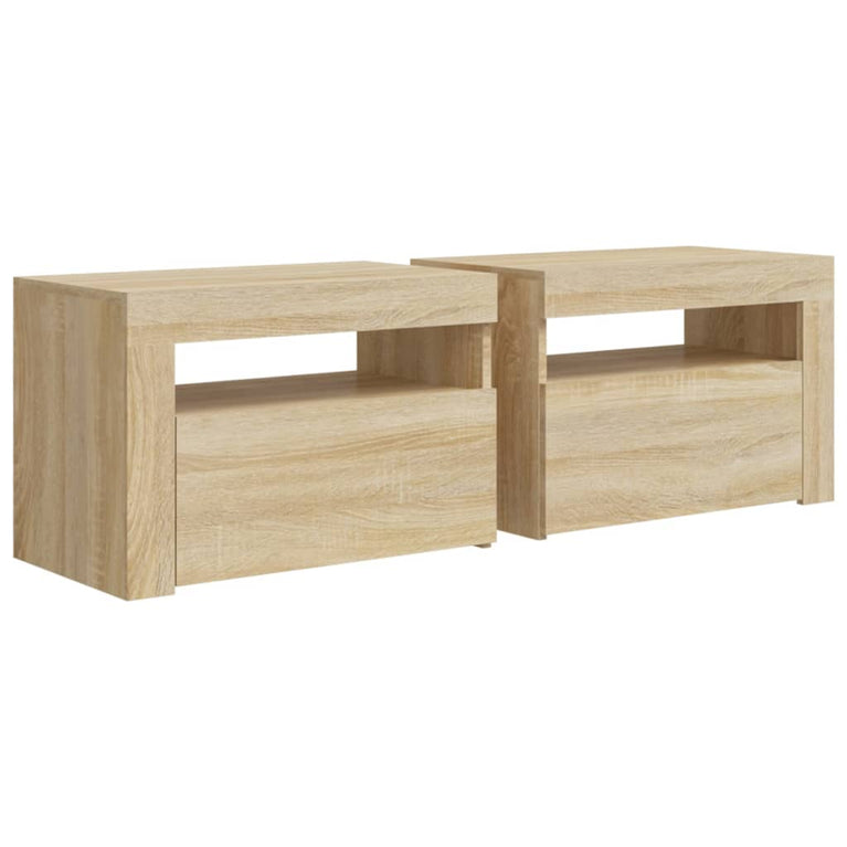 Nachtkastjes 2 st met LED-verlichting 60x35x40 cm sonoma eiken MeubelReus