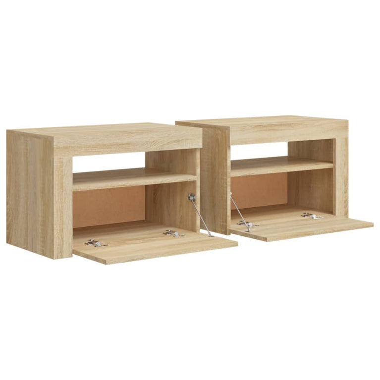 Nachtkastjes 2 st met LED-verlichting 60x35x40 cm sonoma eiken MeubelReus
