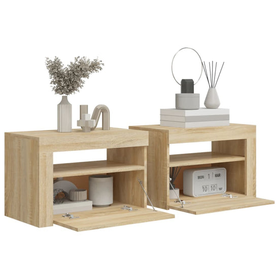 Nachtkastjes 2 st met LED-verlichting 60x35x40 cm sonoma eiken MeubelReus