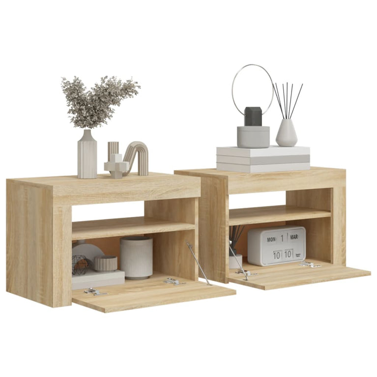 Nachtkastjes 2 st met LED-verlichting 60x35x40 cm sonoma eiken MeubelReus