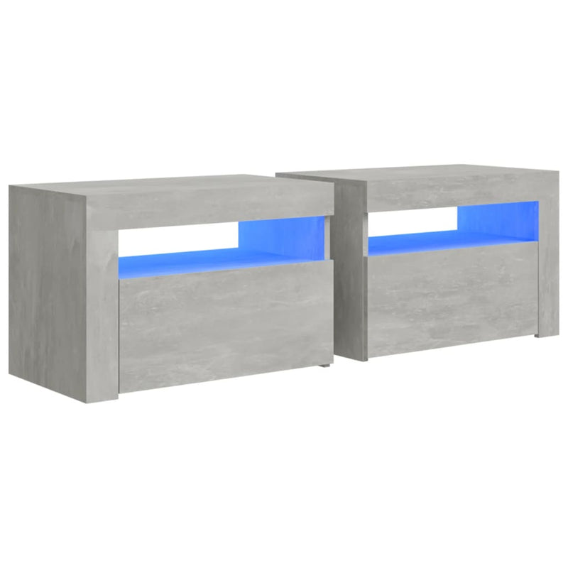 Nachtkastjes 2 st met LED-verlichting 60x35x40 cm betongrijs MeubelReus