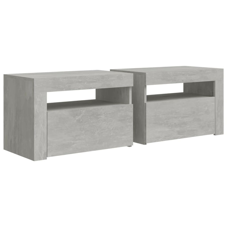 Nachtkastjes 2 st met LED-verlichting 60x35x40 cm betongrijs MeubelReus