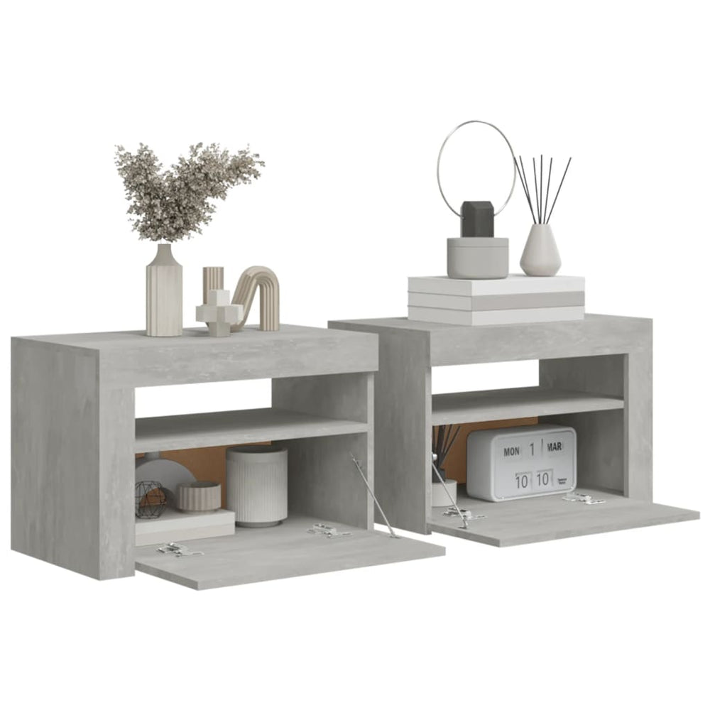 Nachtkastjes 2 st met LED-verlichting 60x35x40 cm betongrijs MeubelReus