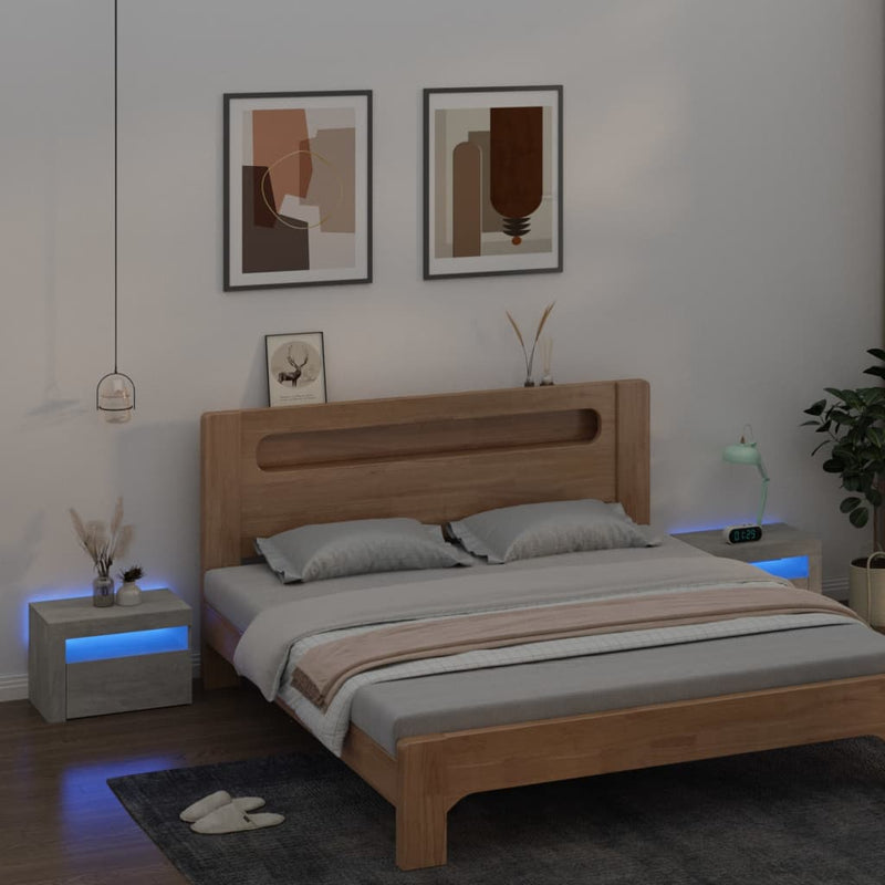 Nachtkastjes 2 st met LED-verlichting 60x35x40 cm betongrijs MeubelReus