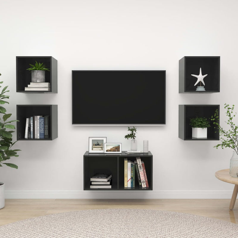 5-delige Tv-meubelset spaanplaat hoogglans grijs