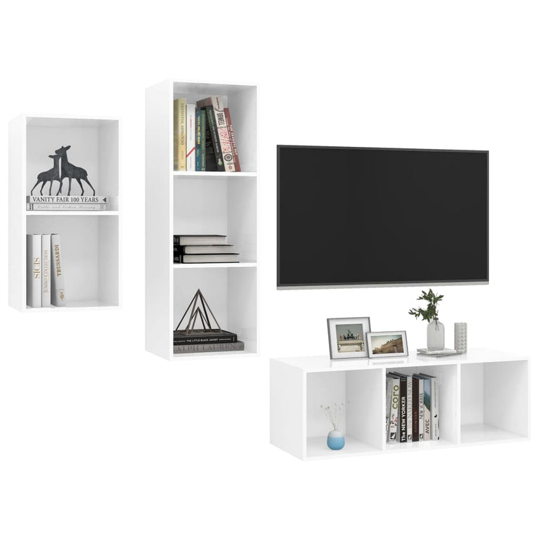 3-delige Tv-meubelset spaanplaat hoogglans wit MeubelReus