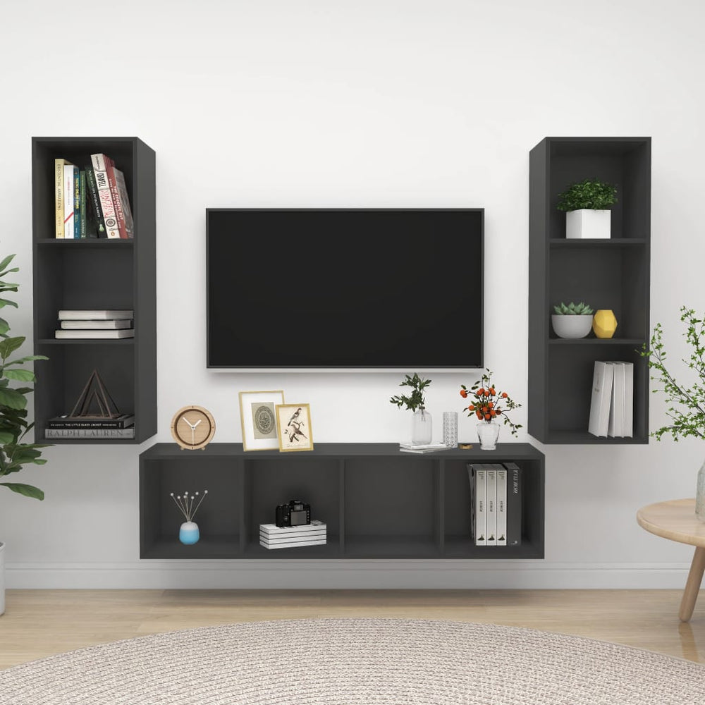 3-delige Tv-meubelset spaanplaat grijs MeubelReus