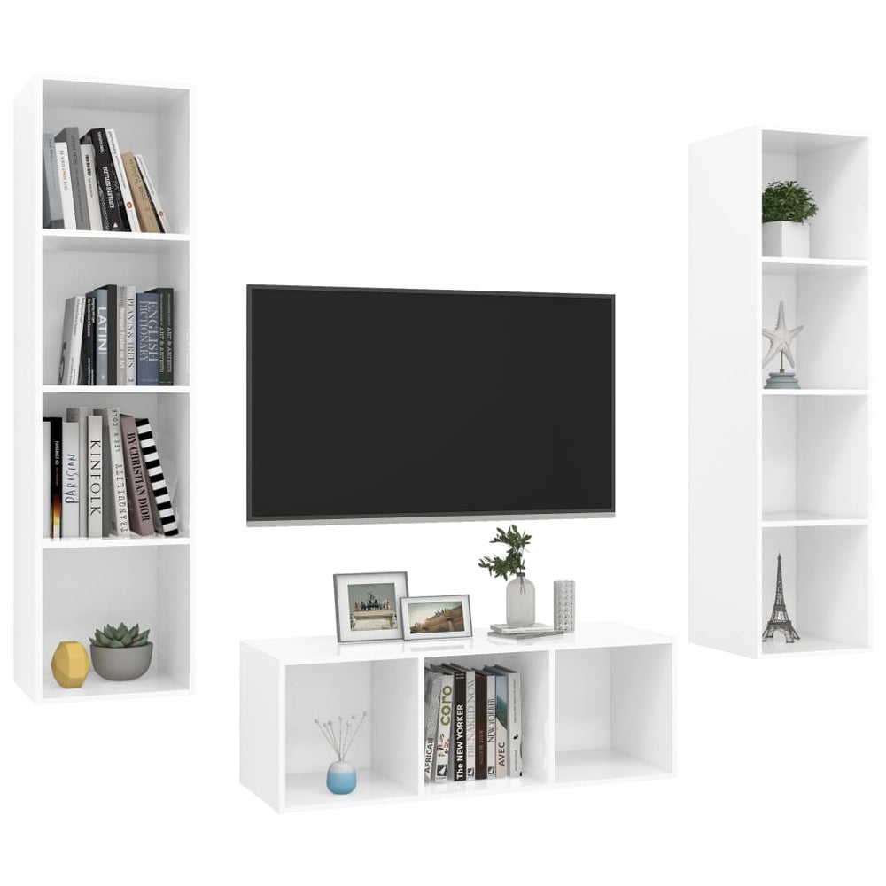 3-delige Tv-meubelset spaanplaat hoogglans wit MeubelReus