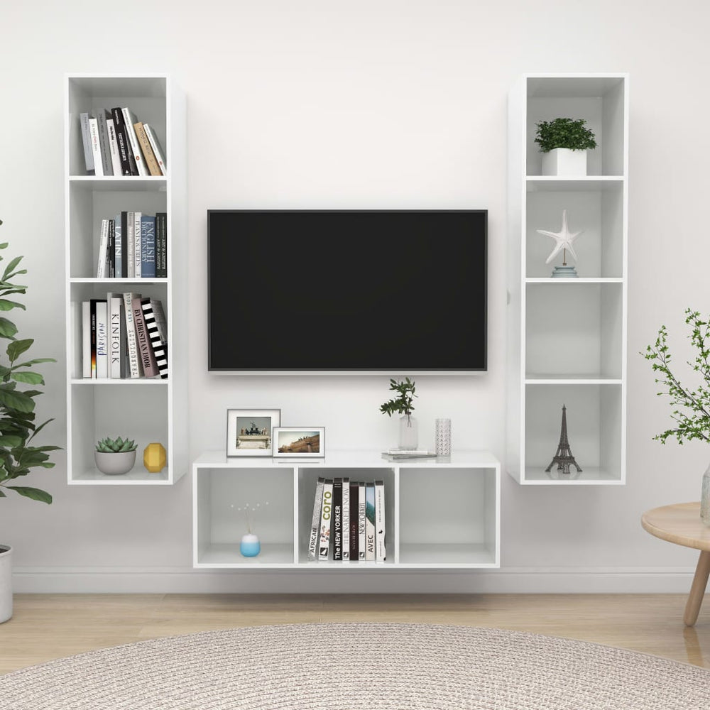 3-delige Tv-meubelset spaanplaat hoogglans wit MeubelReus