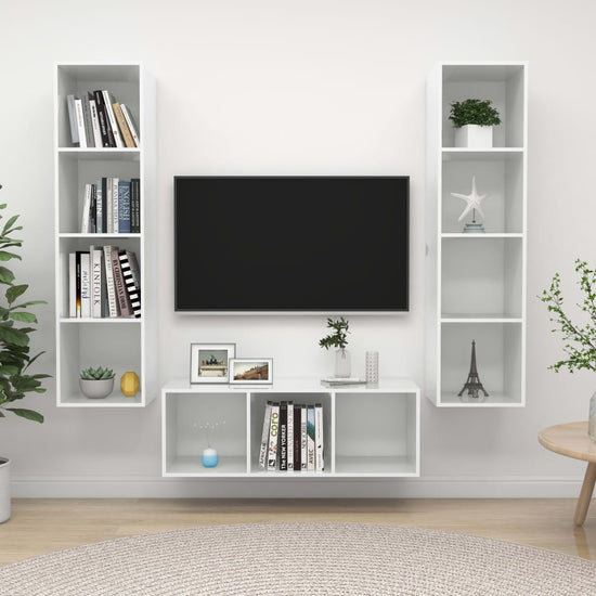 3-delige Tv-meubelset spaanplaat hoogglans wit MeubelReus