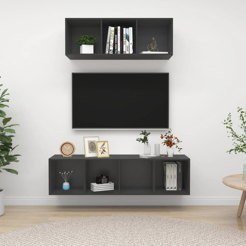 2-delige Tv-meubelset spaanplaat grijs MeubelReus