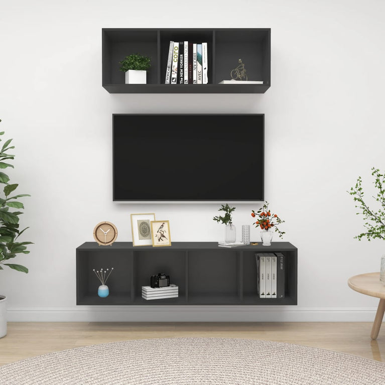 2-delige Tv-meubelset spaanplaat grijs MeubelReus