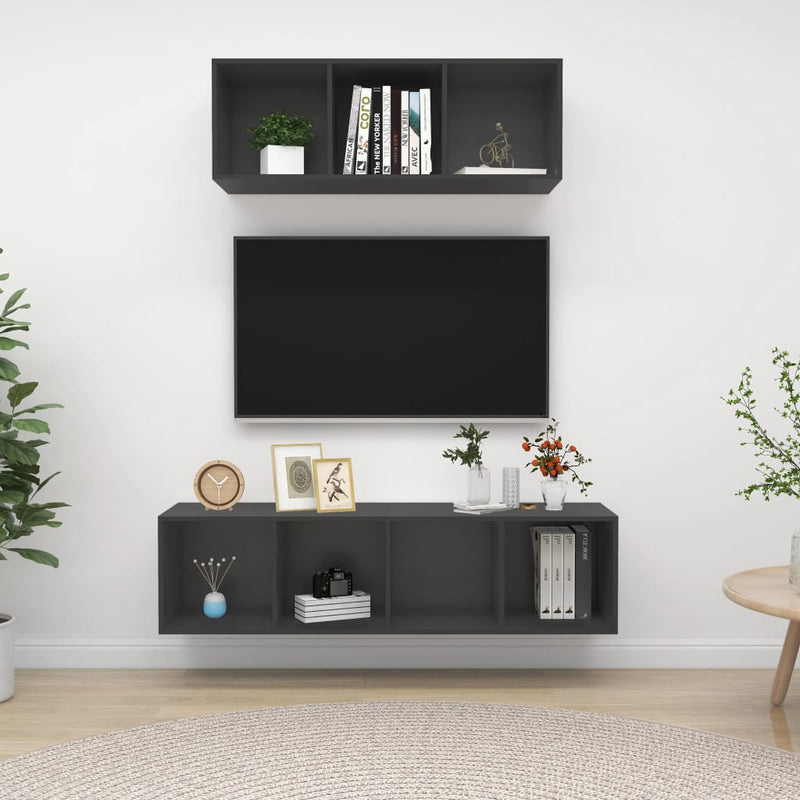 2-delige Tv-meubelset spaanplaat grijs MeubelReus