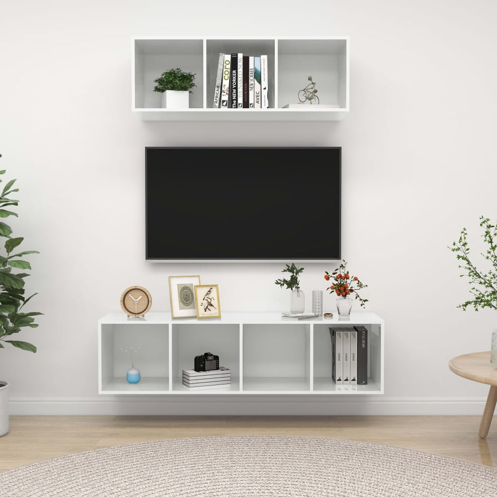 2-delige Tv-meubelset spaanplaat hoogglans wit MeubelReus