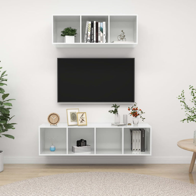 2-delige Tv-meubelset spaanplaat hoogglans wit MeubelReus
