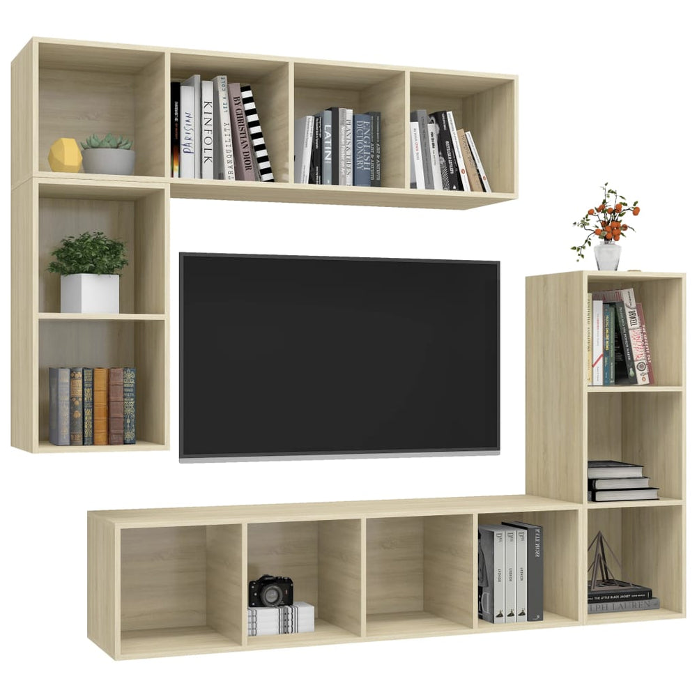 4-delige Tv-meubelset bewerkt hout sonoma eikenkleurig MeubelReus