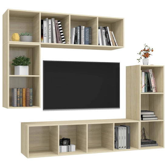 4-delige Tv-meubelset bewerkt hout sonoma eikenkleurig MeubelReus