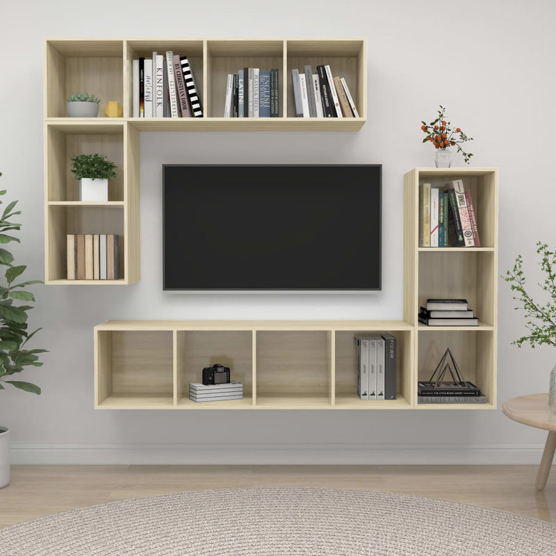 4-delige Tv-meubelset bewerkt hout sonoma eikenkleurig MeubelReus