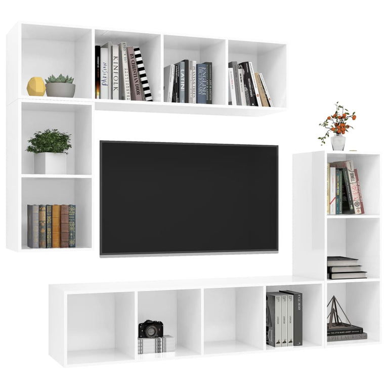 4-delige Tv-meubelset bewerkt hout hoogglans wit MeubelReus