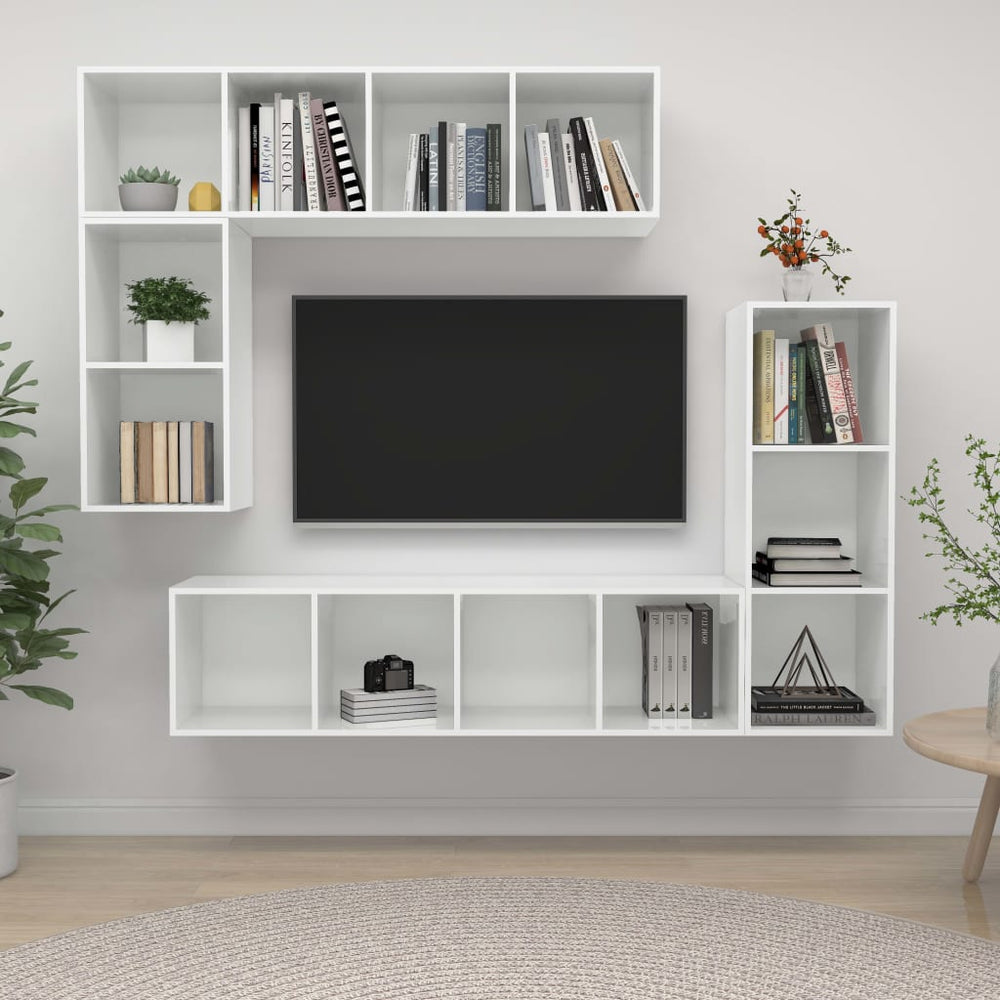 4-delige Tv-meubelset bewerkt hout hoogglans wit MeubelReus