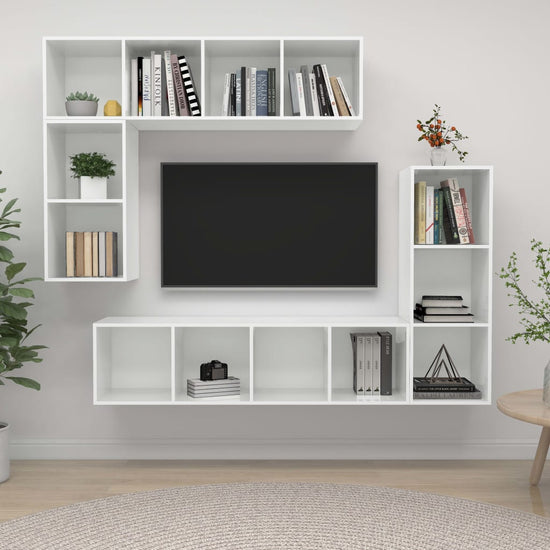 4-delige Tv-meubelset bewerkt hout hoogglans wit MeubelReus