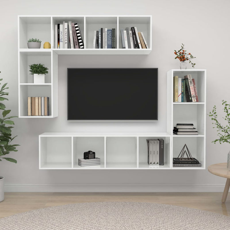 4-delige Tv-meubelset bewerkt hout hoogglans wit MeubelReus