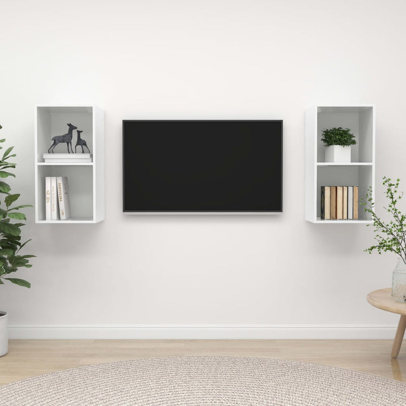 Tv-wandmeubelen 2 st spaanplaat hoogglans wit MeubelReus