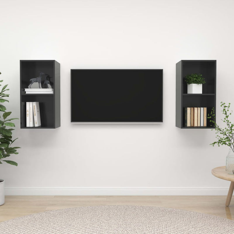 Tv-wandmeubelen 2 st spaanplaat hoogglans grijs MeubelReus