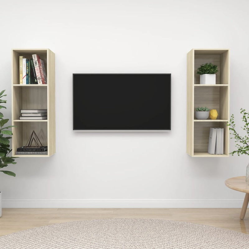 Tv-wandmeubelen 2 st spaanplaat sonoma eikenkleurig MeubelReus