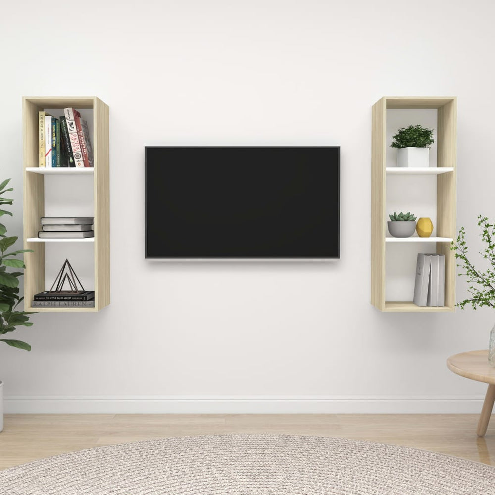 Tv-wandmeubelen 2 st spaanplaat wit en sonoma eikenkleurig MeubelReus