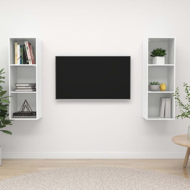 Tv-wandmeubelen 2 st spaanplaat hoogglans wit MeubelReus