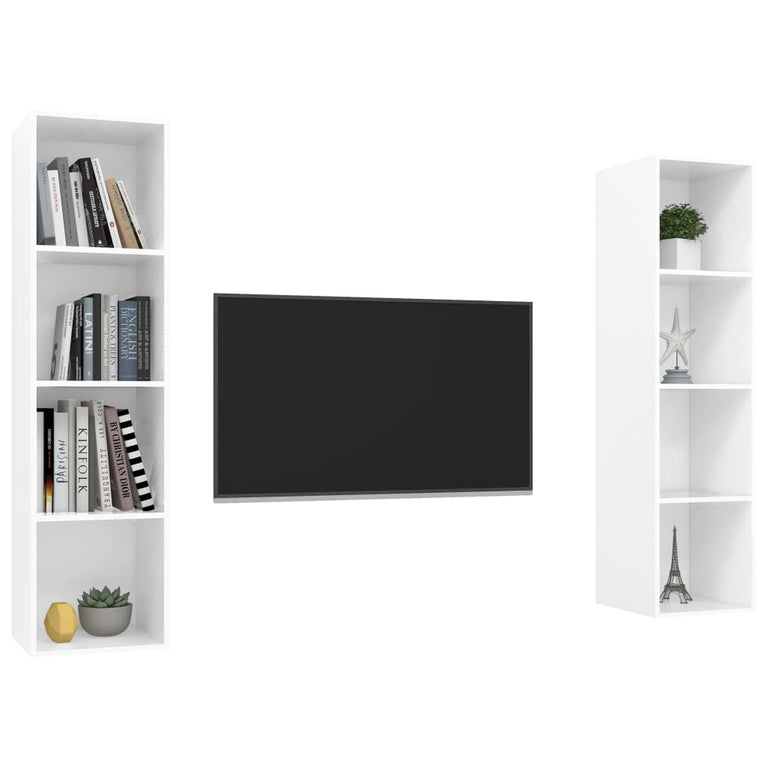 Tv-wandmeubelen 2 st spaanplaat hoogglans wit MeubelReus