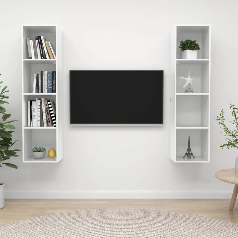 Tv-wandmeubelen 2 st spaanplaat hoogglans wit MeubelReus