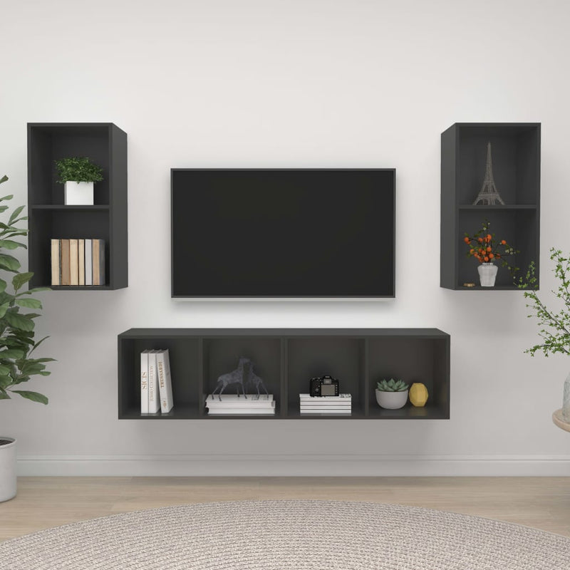 Tv-wandmeubelen 4 st spaanplaat grijs MeubelReus