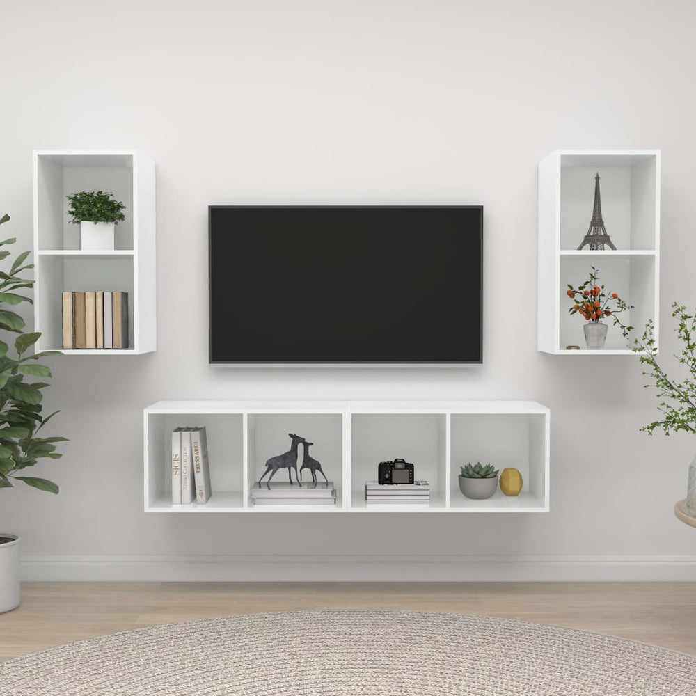 Tv-wandmeubelen 4 st spaanplaat hoogglans wit MeubelReus