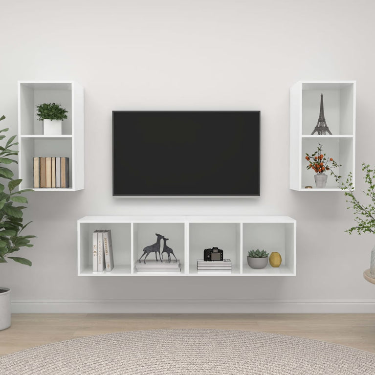 Tv-wandmeubelen 4 st spaanplaat hoogglans wit MeubelReus