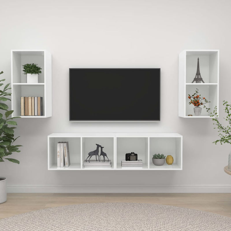 Tv-wandmeubelen 4 st spaanplaat hoogglans wit MeubelReus