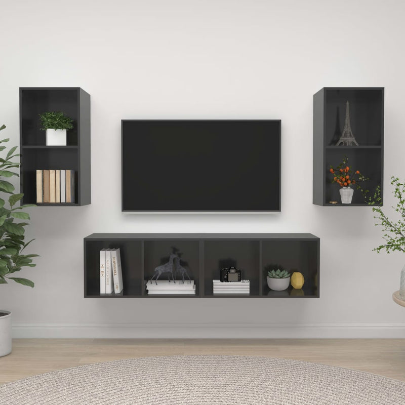 Tv-wandmeubelen 4 st spaanplaat hoogglans grijs MeubelReus