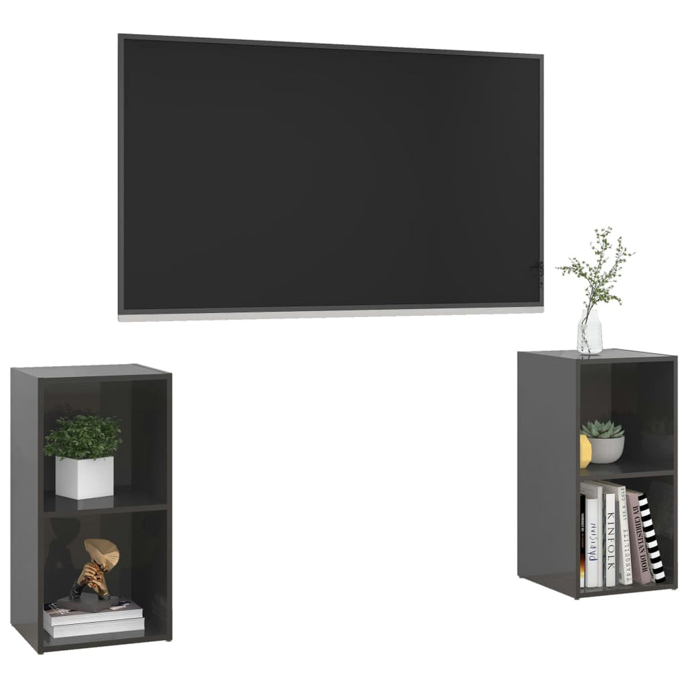 Tv-meubelen 2 st 72x35x36,5 cm spaanplaat hoogglans grijs MeubelReus